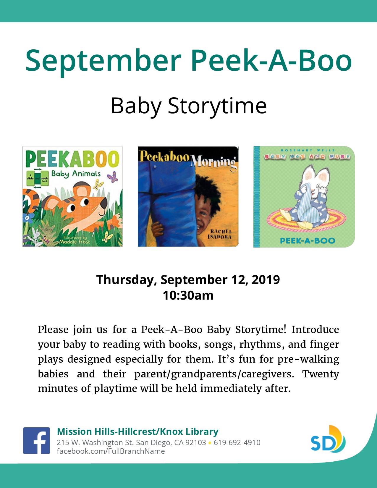PeekABoo Baby Storytime San Diego Public Library